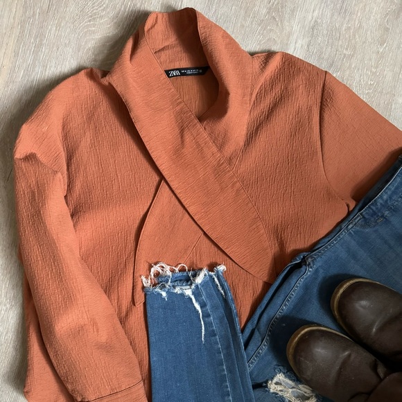 Zara Rust tie front top Medium M Classy Date Interview Dinner - Picture 3 of 7